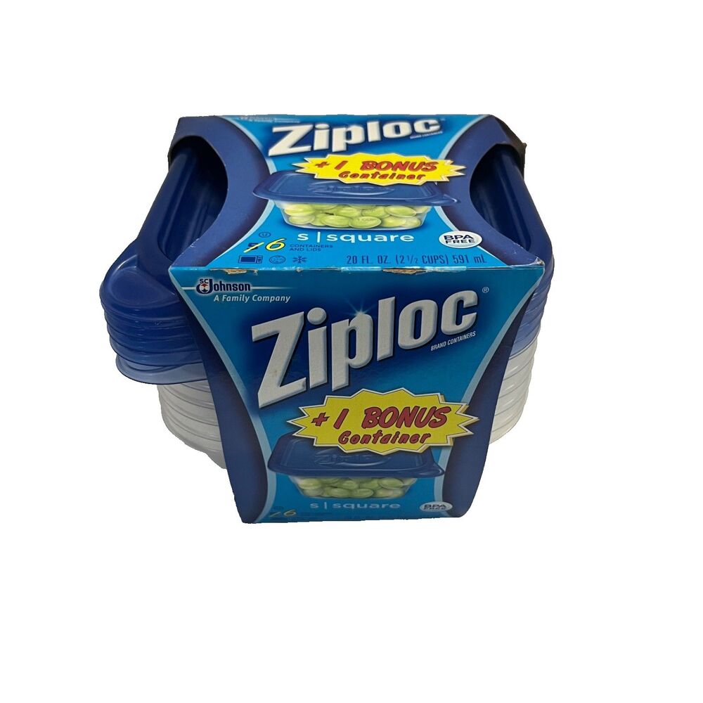 Ziploc Small Square 5 Food Containers and Lids w 1 Bonus Smart Snap Technology
